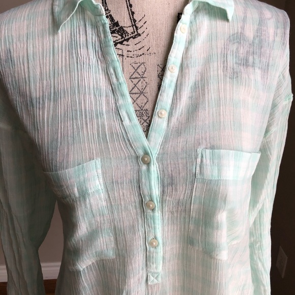 Aerie Long Sleeve Mint Green Tunic Button Up M - Picture 7 of 8